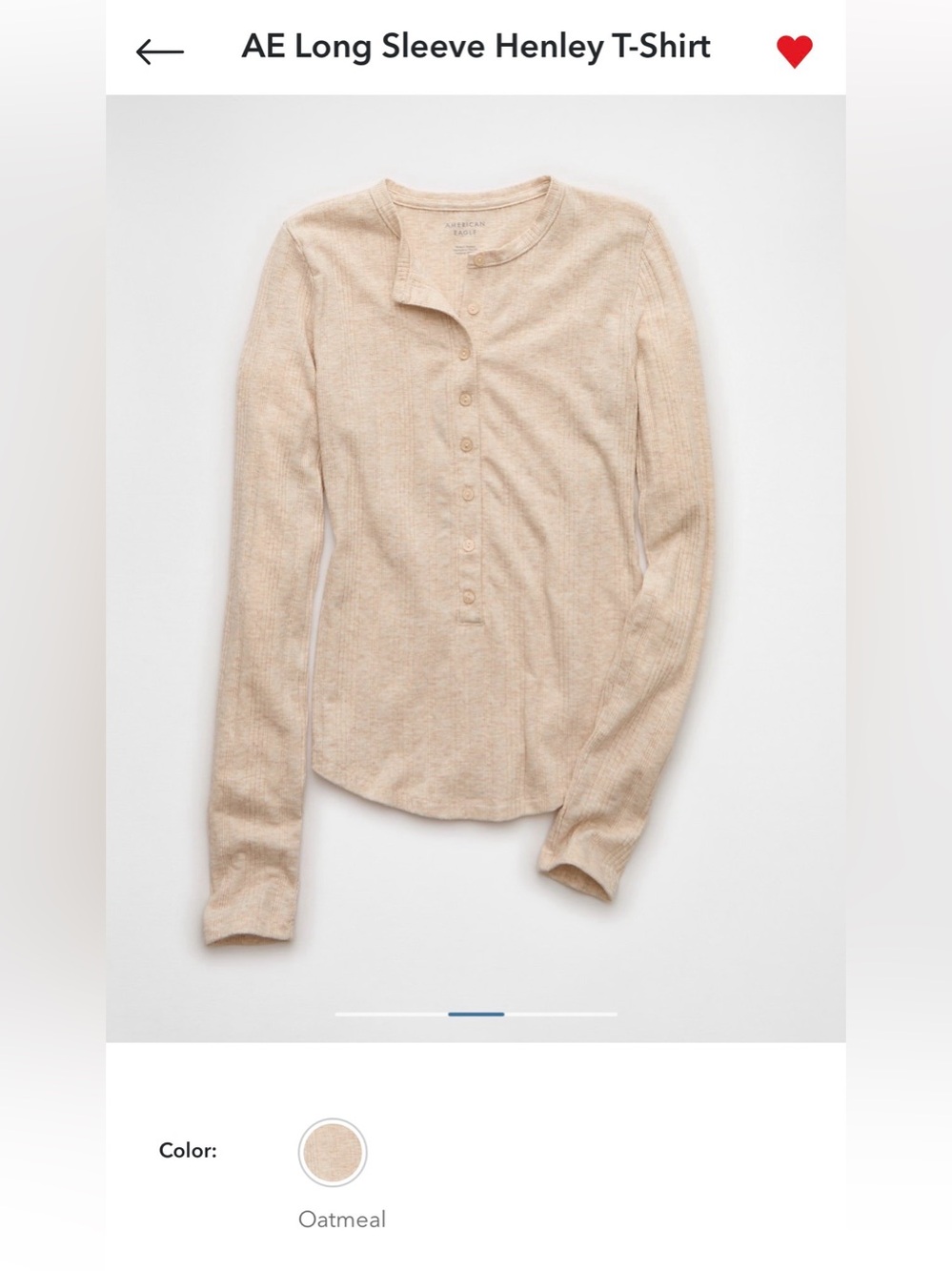 American Eagle Long Sleeve Henley T-Shirt - Oatmeal